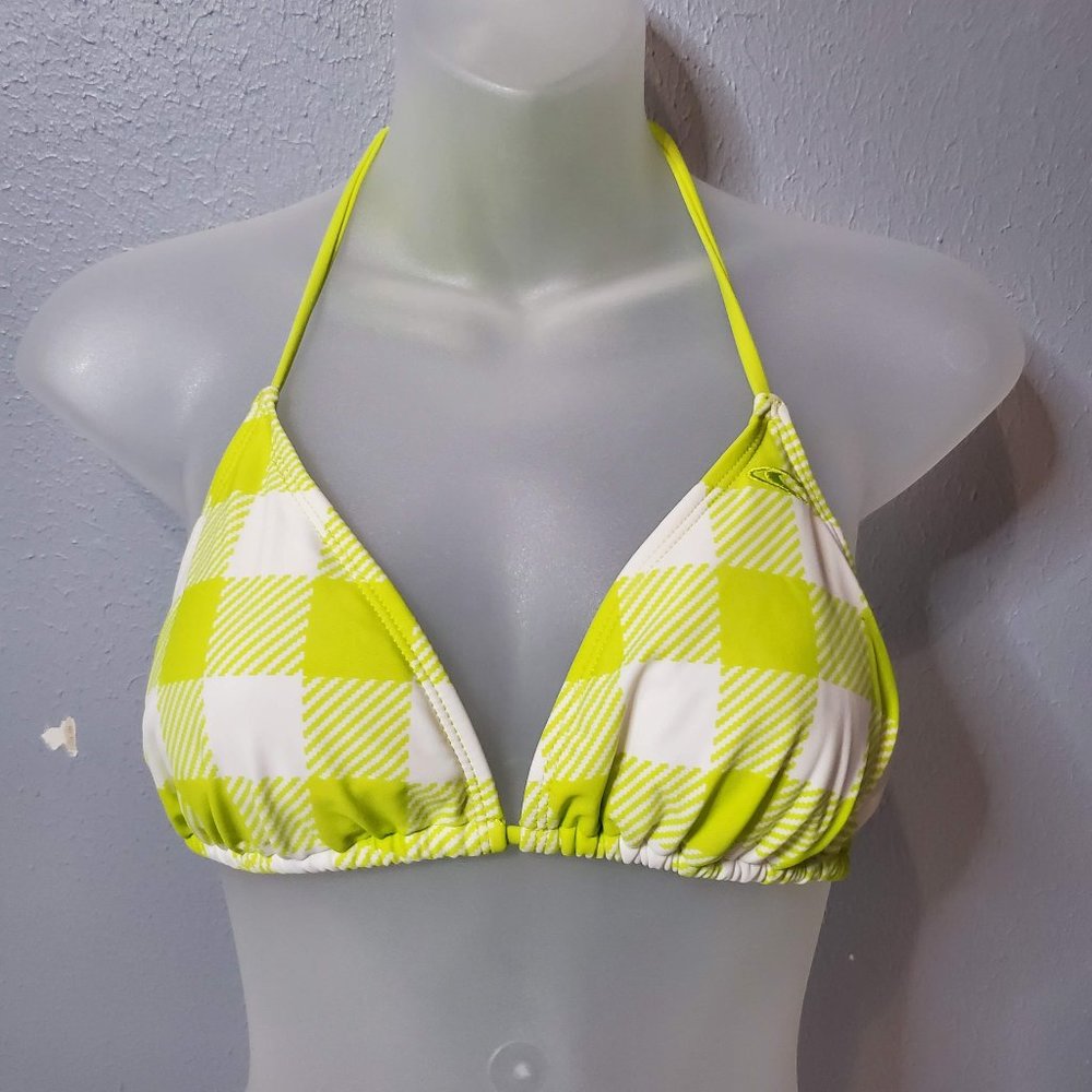 O'Neill Lime | Chartreuse Check Triangle Bikini Top, Lg